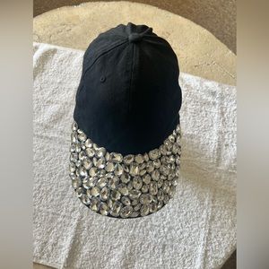 BLACK COTTON RHINESTONE CAP… ONE SIZE… EXCELLENT CONDITION.